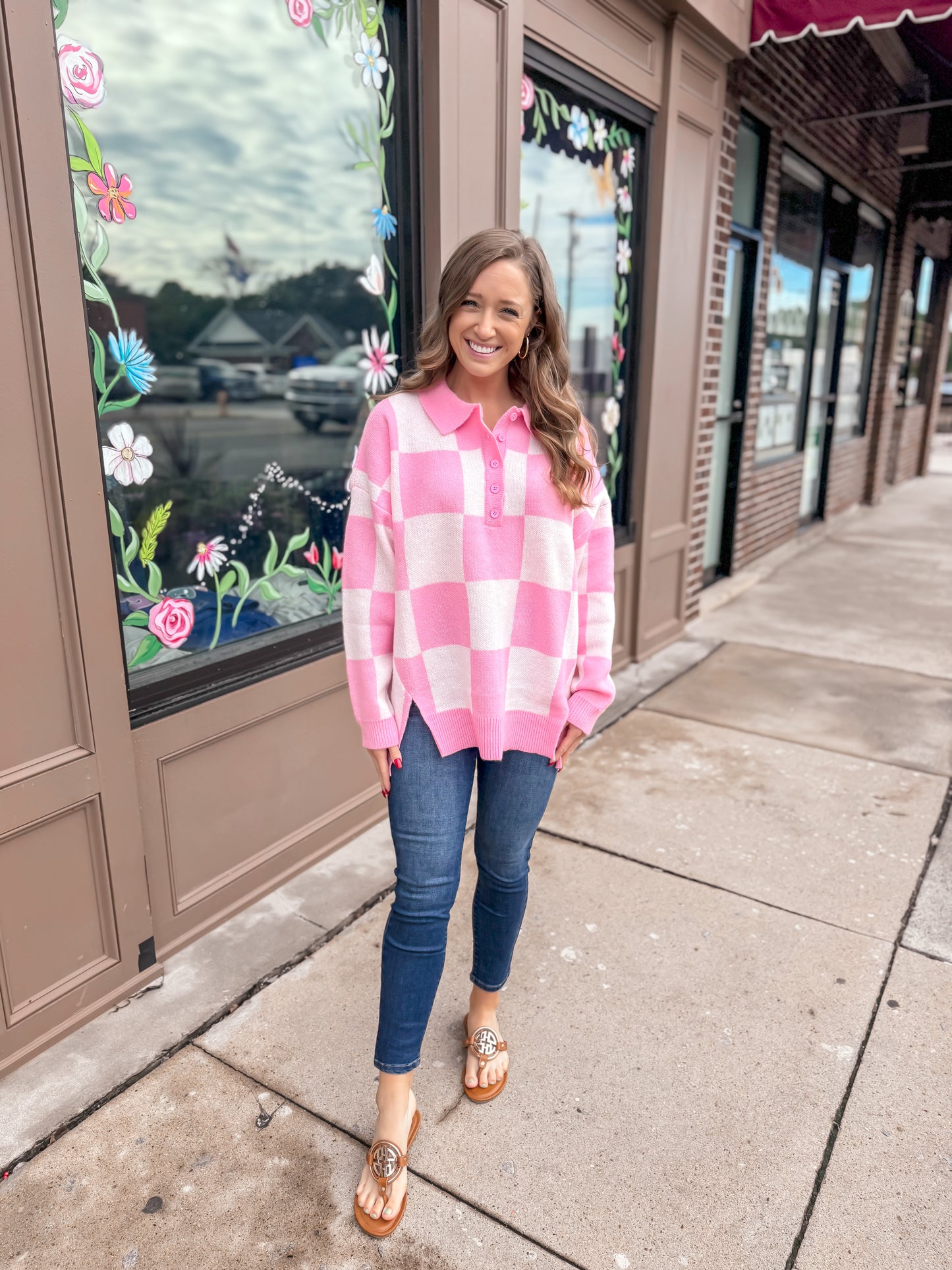 Pink Checkered Sweater