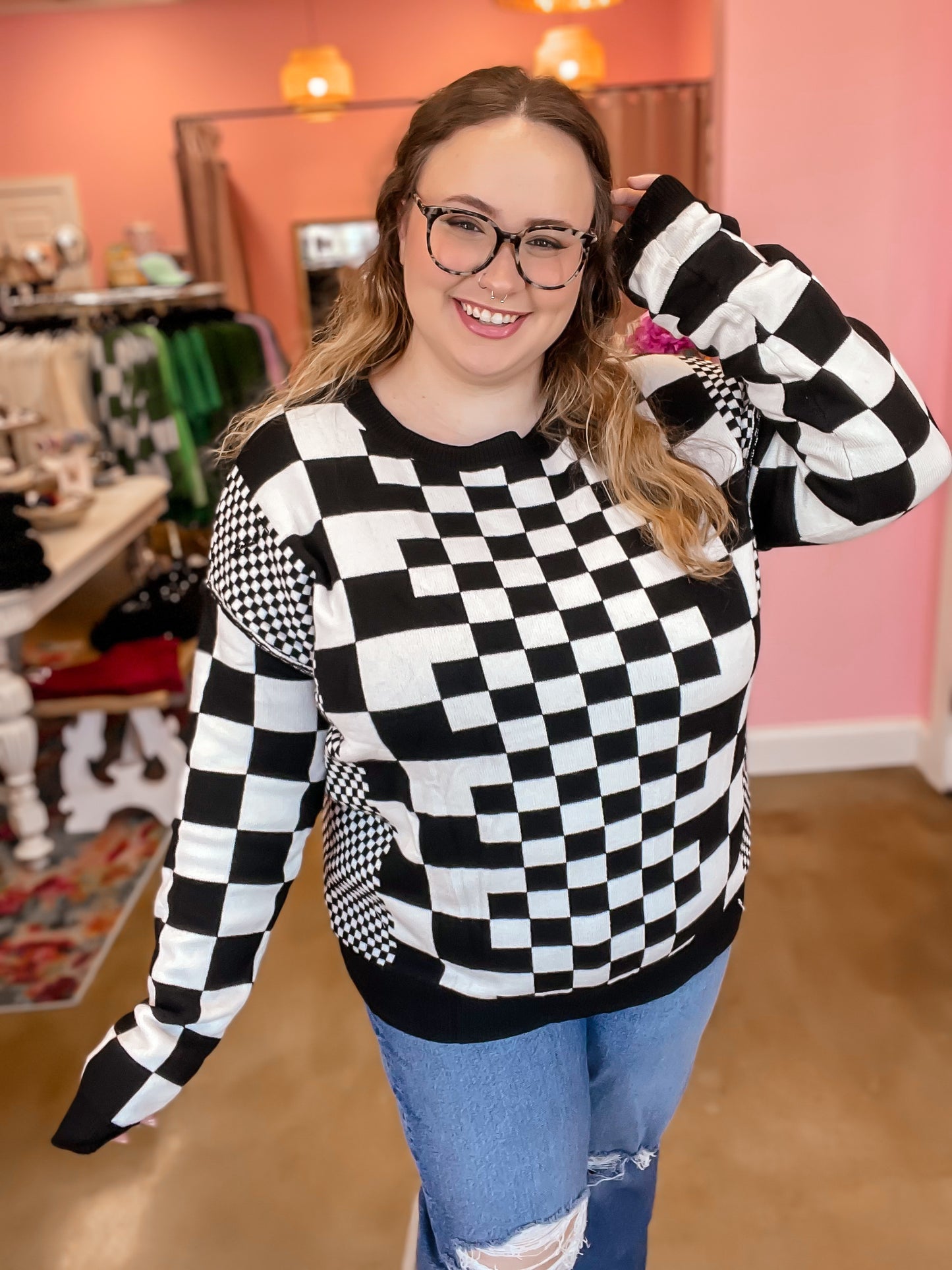 Checkered Sweater - Black