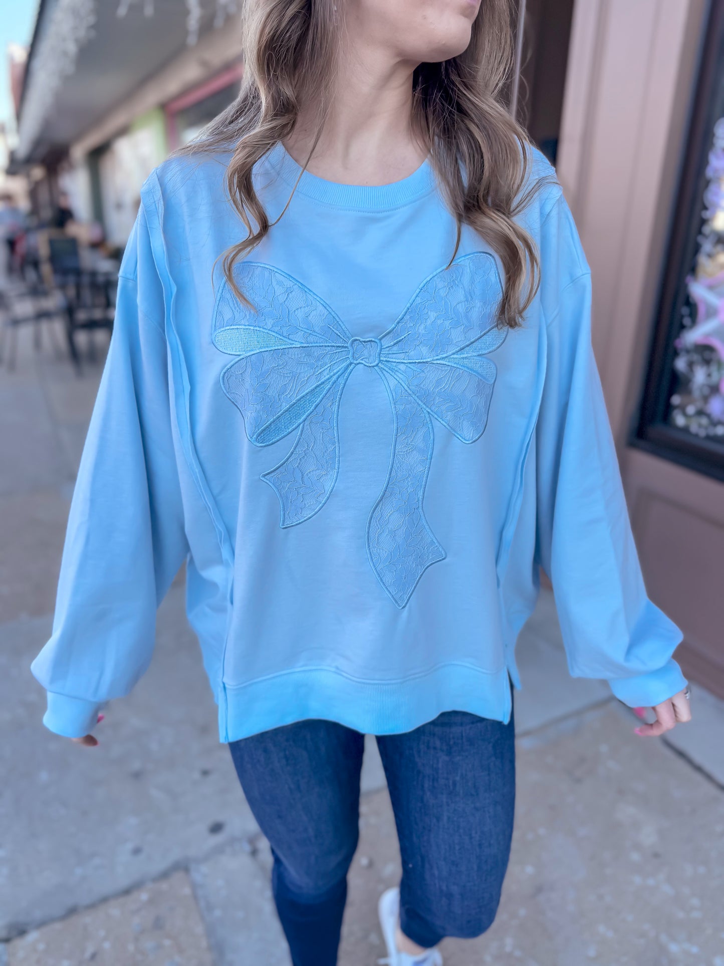 Blue Lace Bow Top