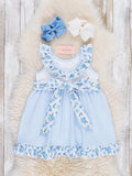 Cornflower Cottage Striped Floral Ruffle Dress