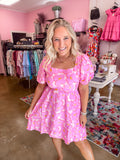 Pink Flower Mini Dress