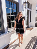 Black Trim Ruffle Dress