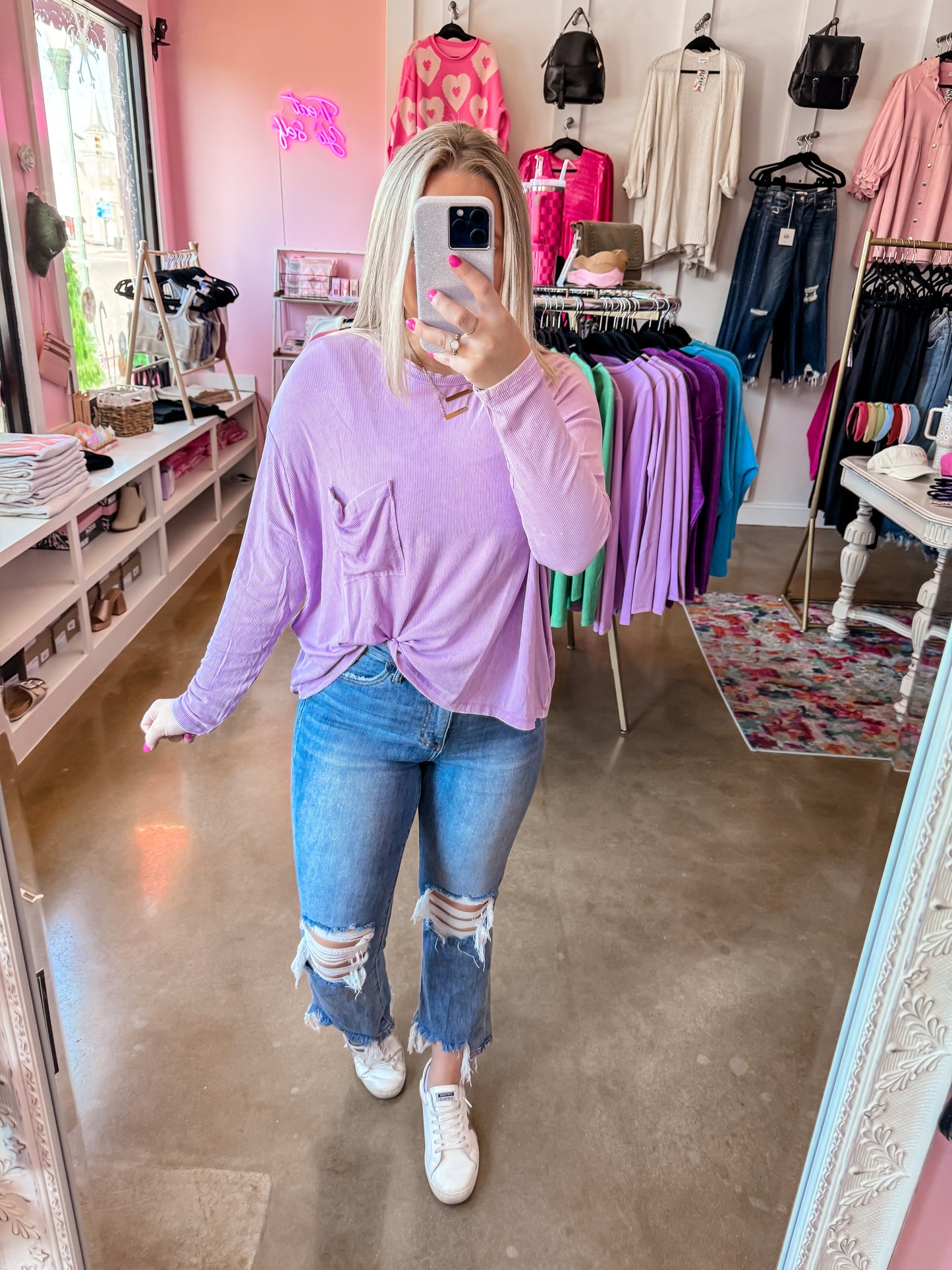 Washed Crop Long Sleeve Lavender