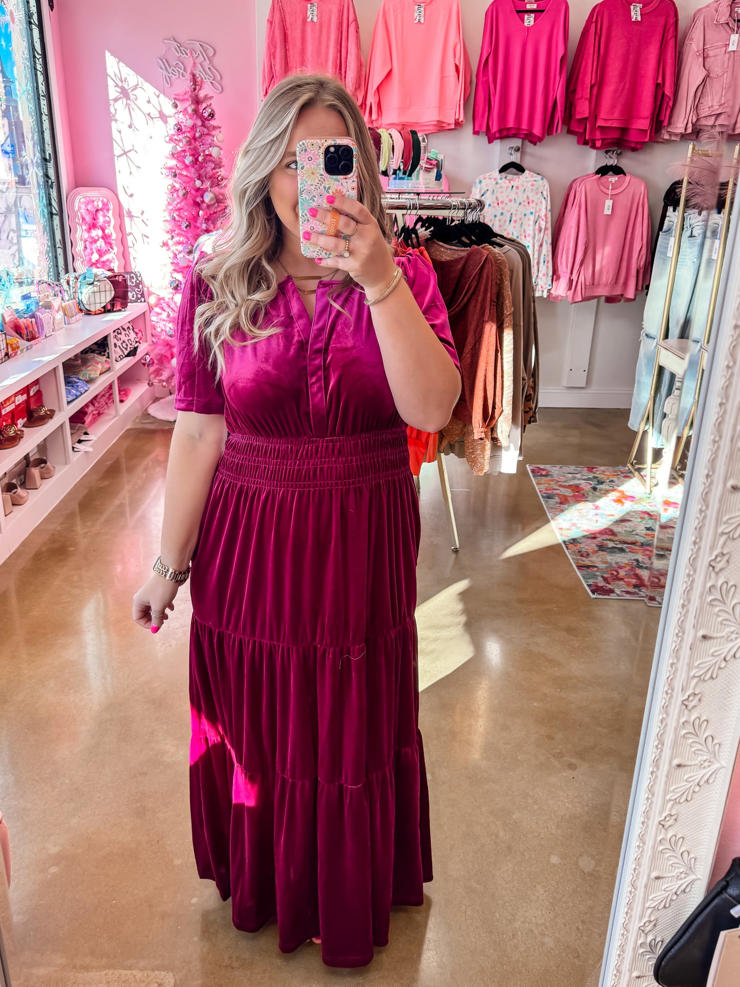 Pink Velvet Maxi Dress