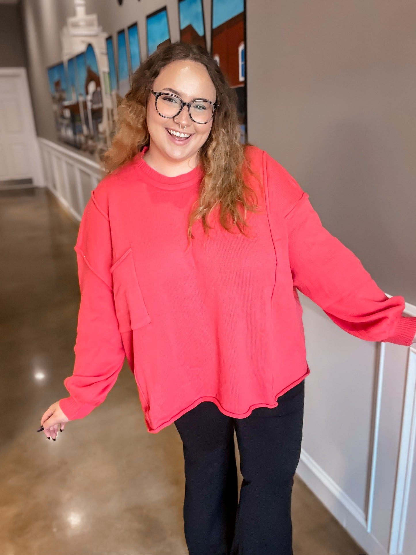 Coral Sweater Top