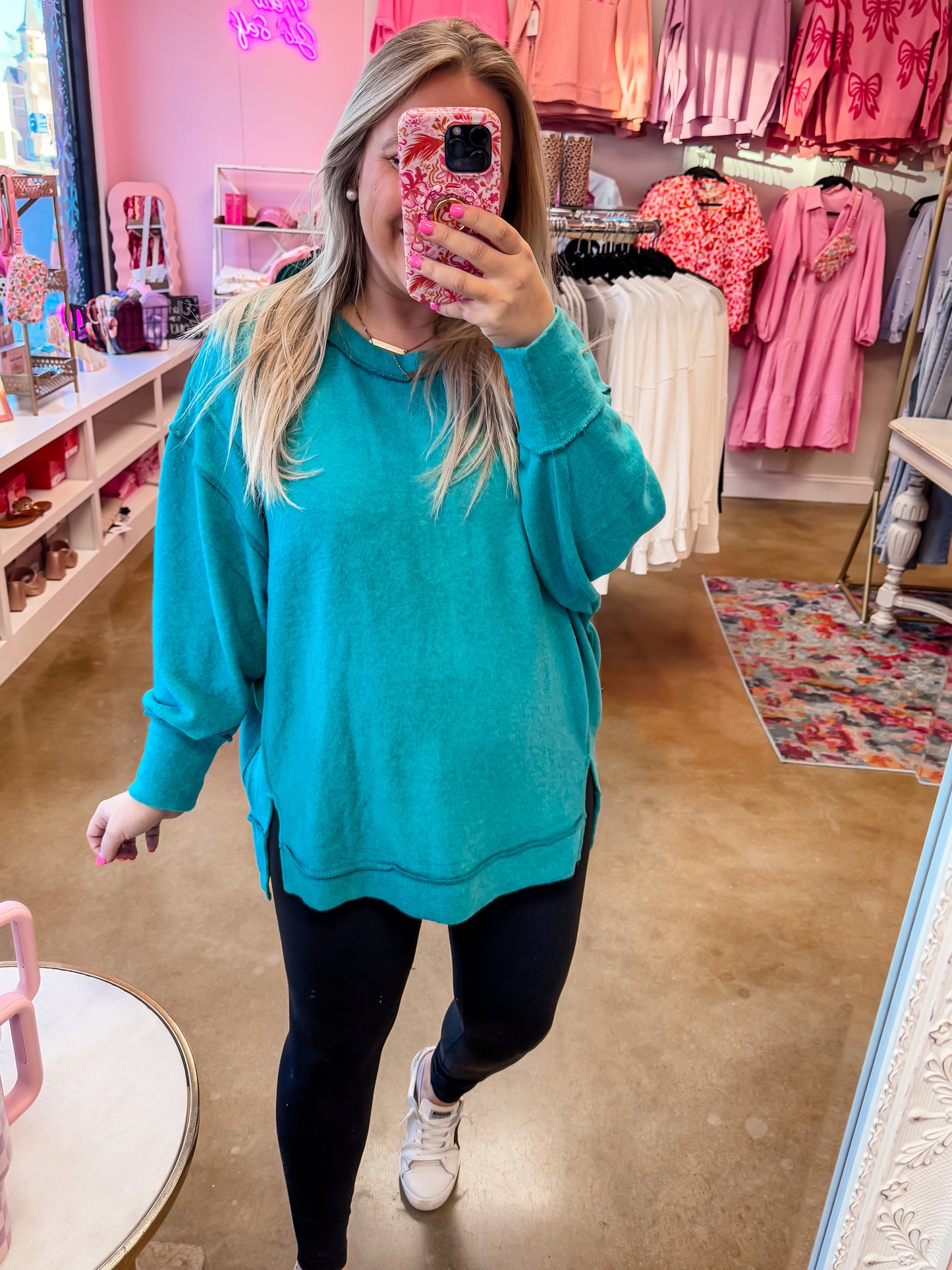 Curvy Brushed Oversized Sweater - Teal