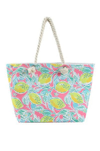 Lemon Print Beach Bag