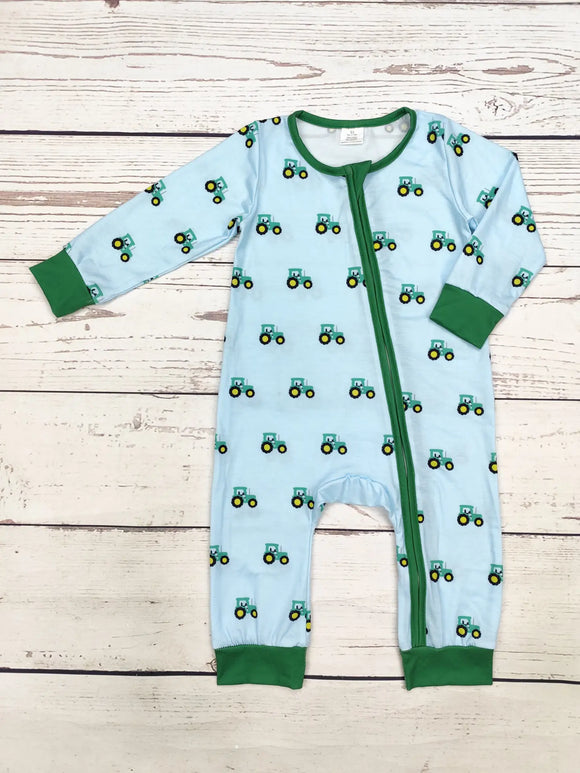 Boy Tractor Print Zip Sleeper