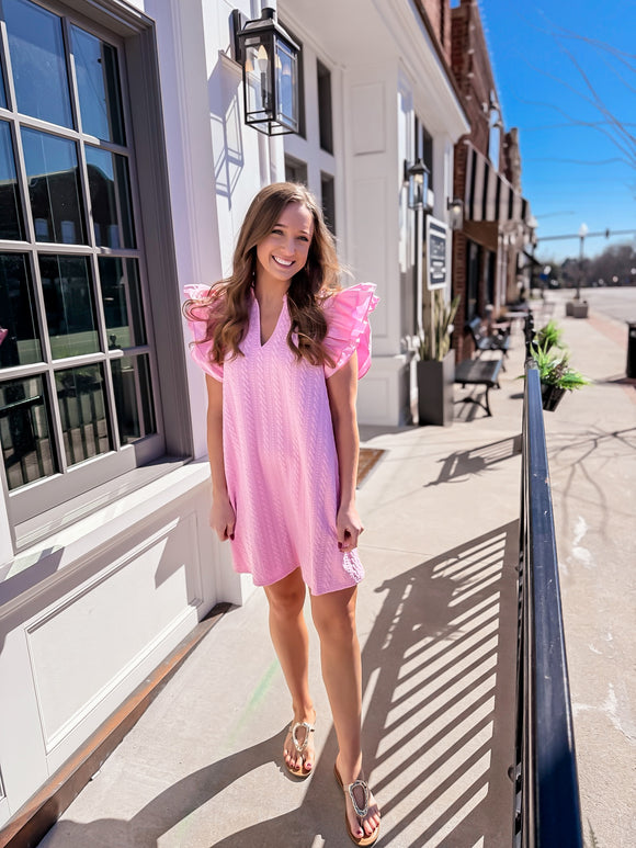 Pink Textured Mini Dress
