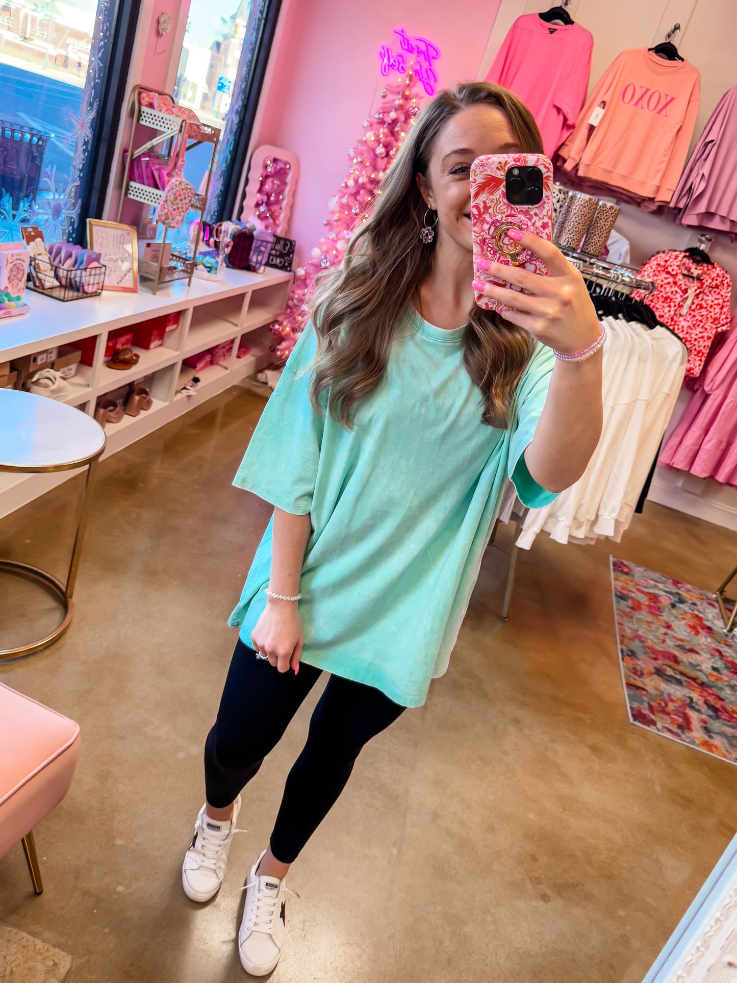 Acid Wash Boyfriend Tee - Mint