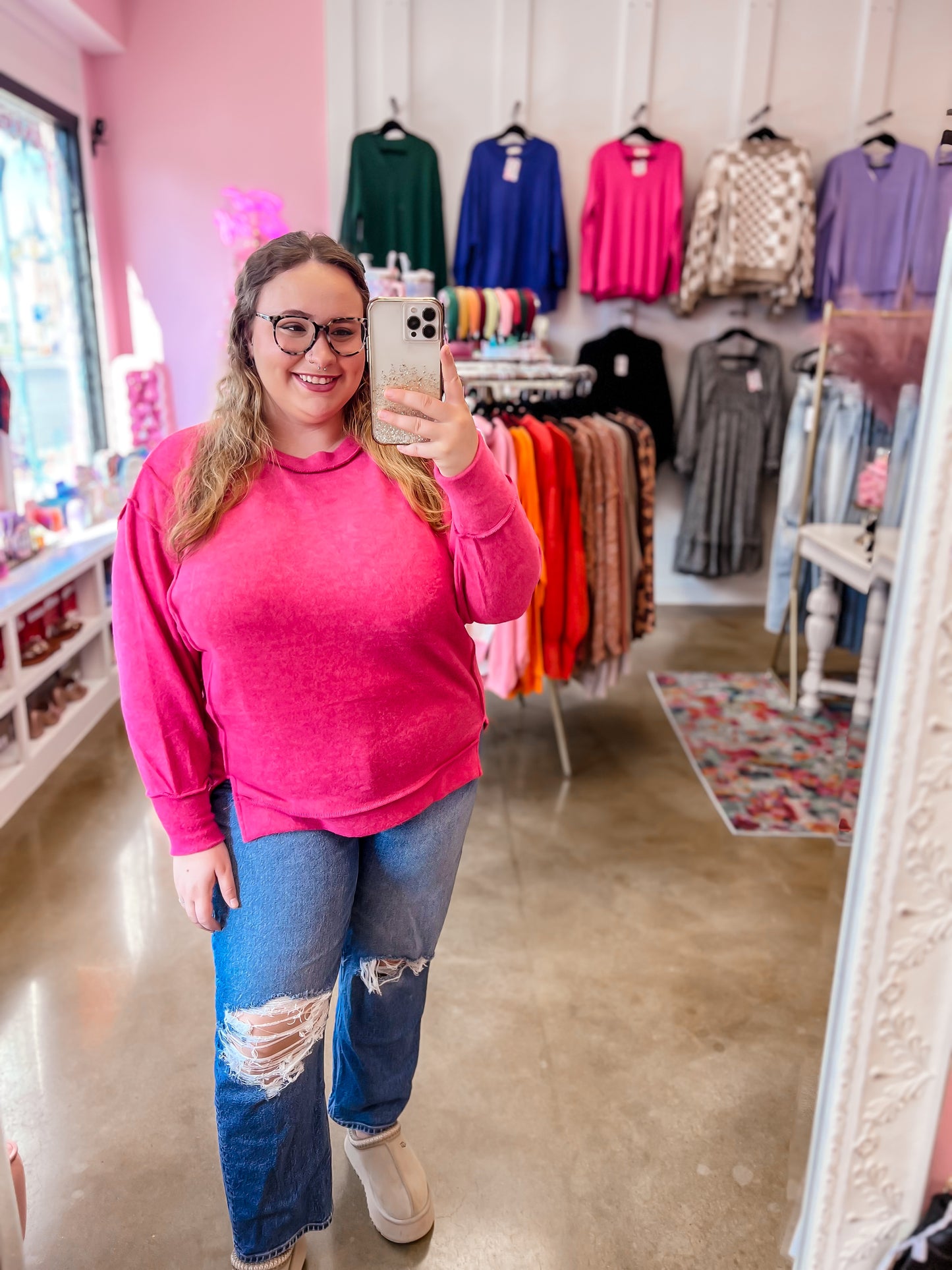 Brushed Oversized Sweater - Fuchsia