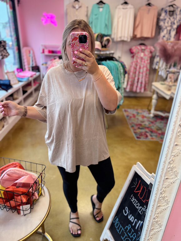 Acid Wash Boyfriend Tee - Ash mocha
