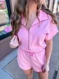 Weekend Glow Striped Half-Zip Romper