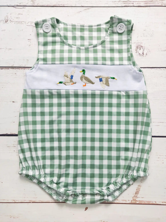 Baby Boys Checkered Duck Appliqué Romper