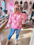Pink Flower Sweater (S-3X)