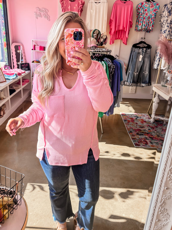 Cozy Coast Waffle Knit Top - Pink