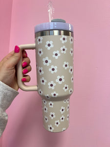 Taupe Floral Tumbler
