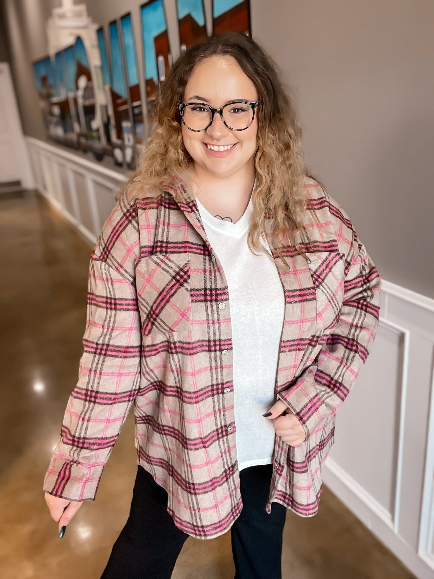 Curvy Taupe Pink Flannel