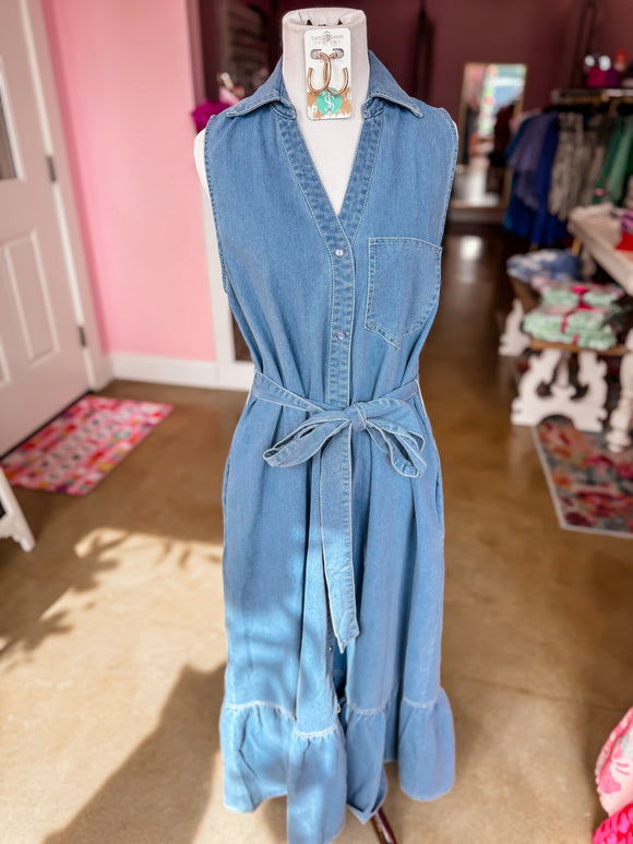 Denim Breeze Tiered Midi
