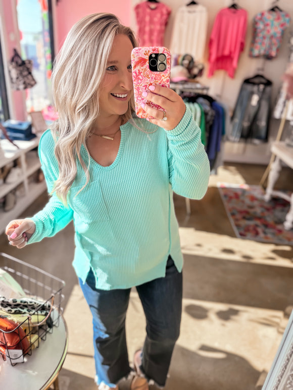 Cozy Coast Waffle Knit Top - Seafoam