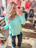 Cozy Coast Waffle Knit Top - Seafoam