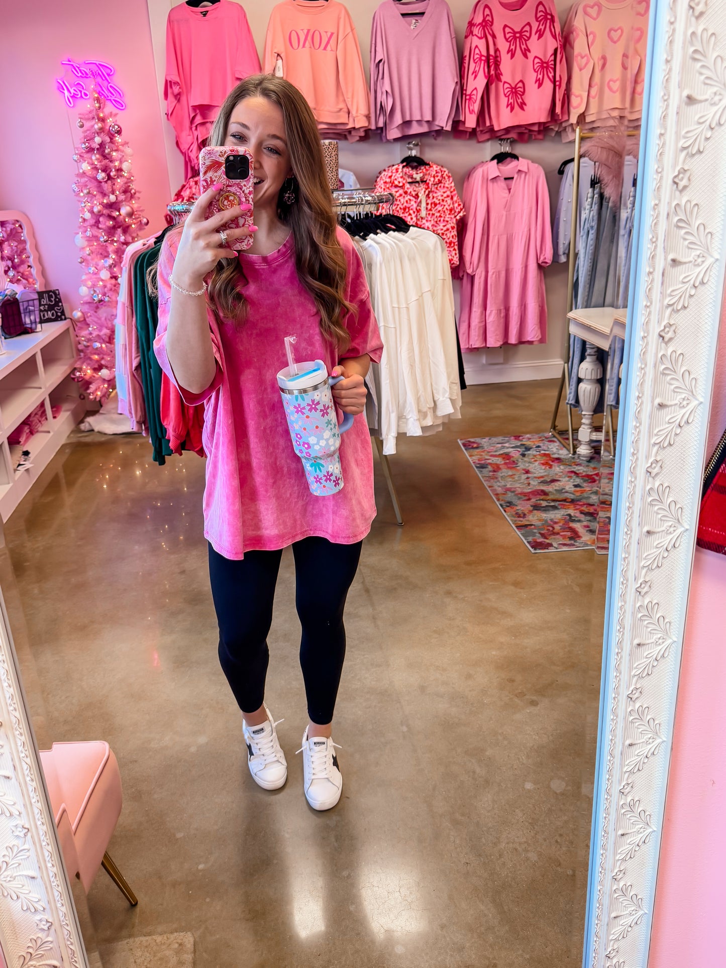 Acid Wash Boyfriend Tee - Hot Pink