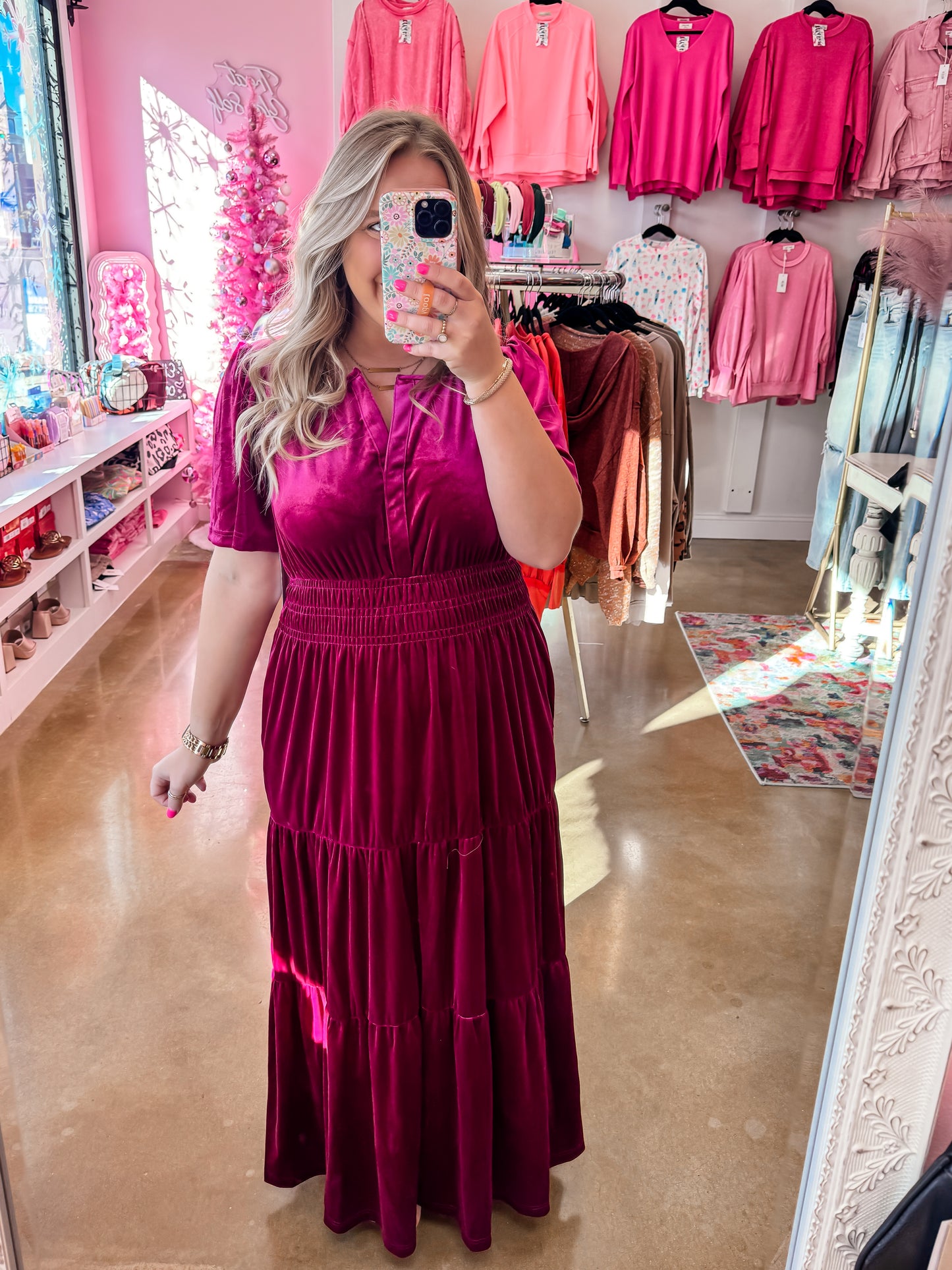 Pink Velvet Maxi Dress