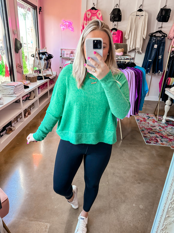 Brushed Crop Sweater Kelly Green