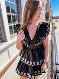 Black Trim Ruffle Dress