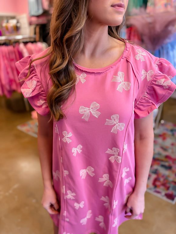 Sweet Whimsy Ribbon Print Dress - Pink