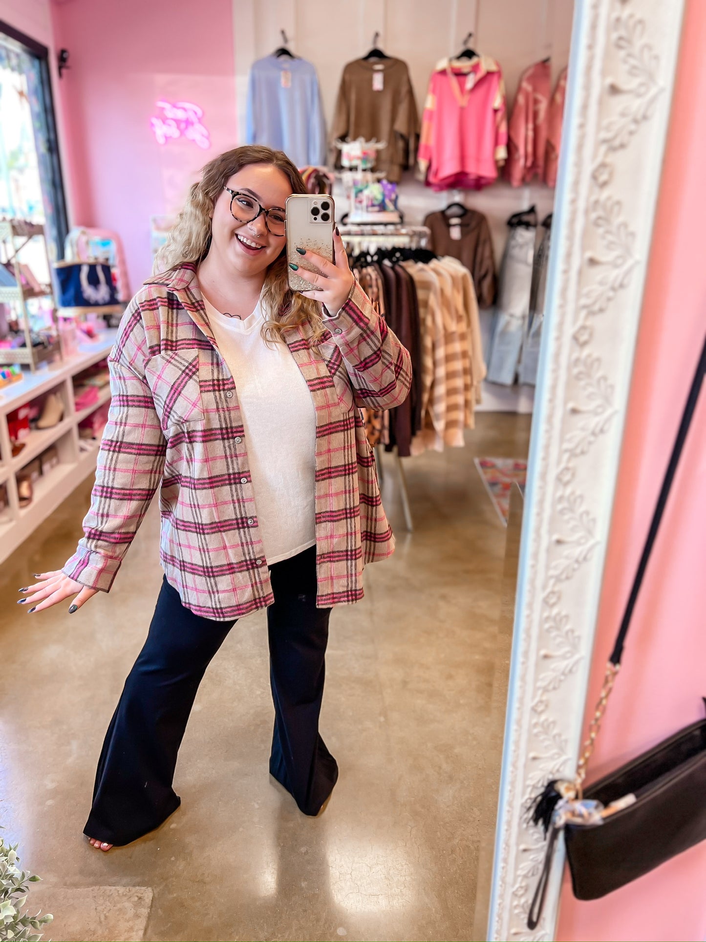 Curvy Taupe Pink Flannel