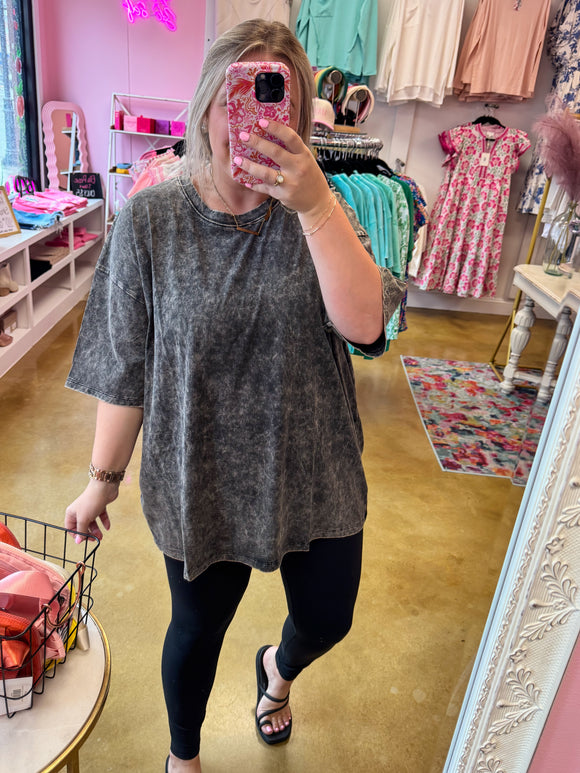 Acid Wash Boyfriend Tee - Ash Charcoal
