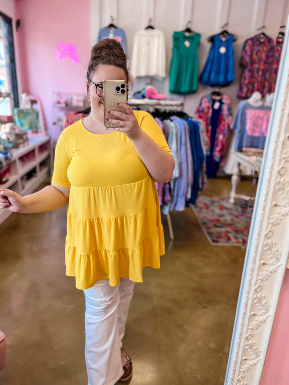 Tiered Ruffle Tunic Top - Yellow