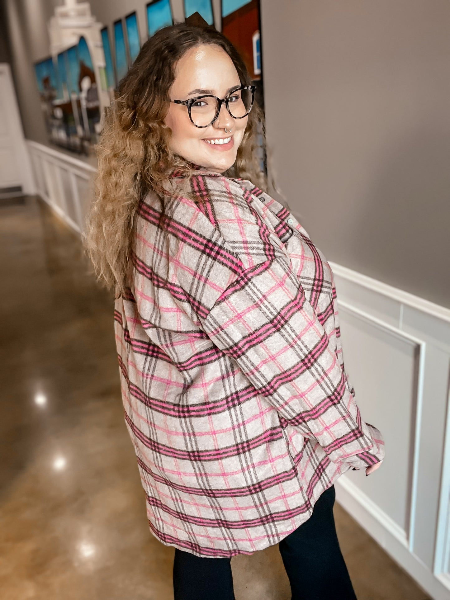 Curvy Taupe Pink Flannel