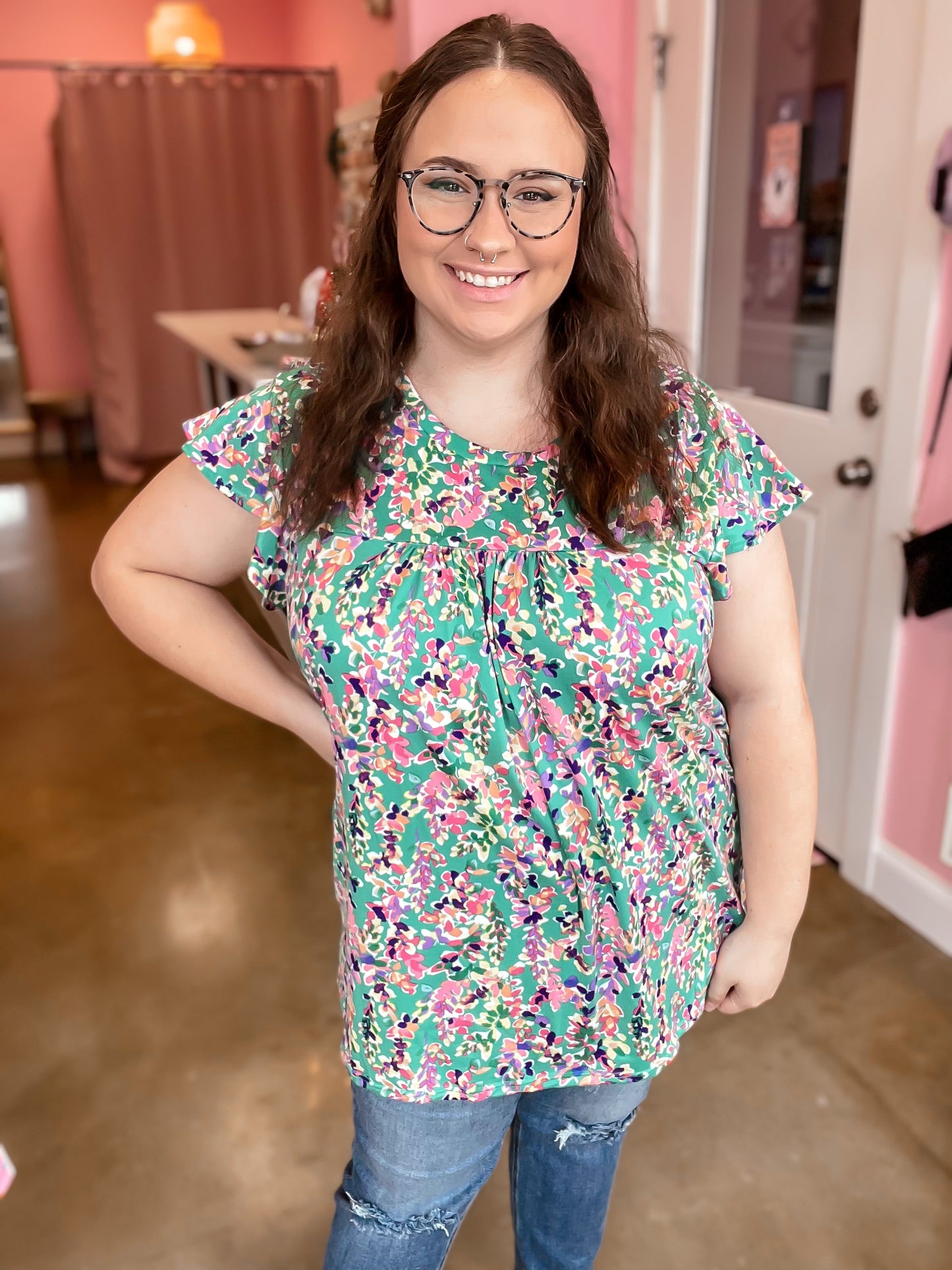 Curvy Mint Floral Top