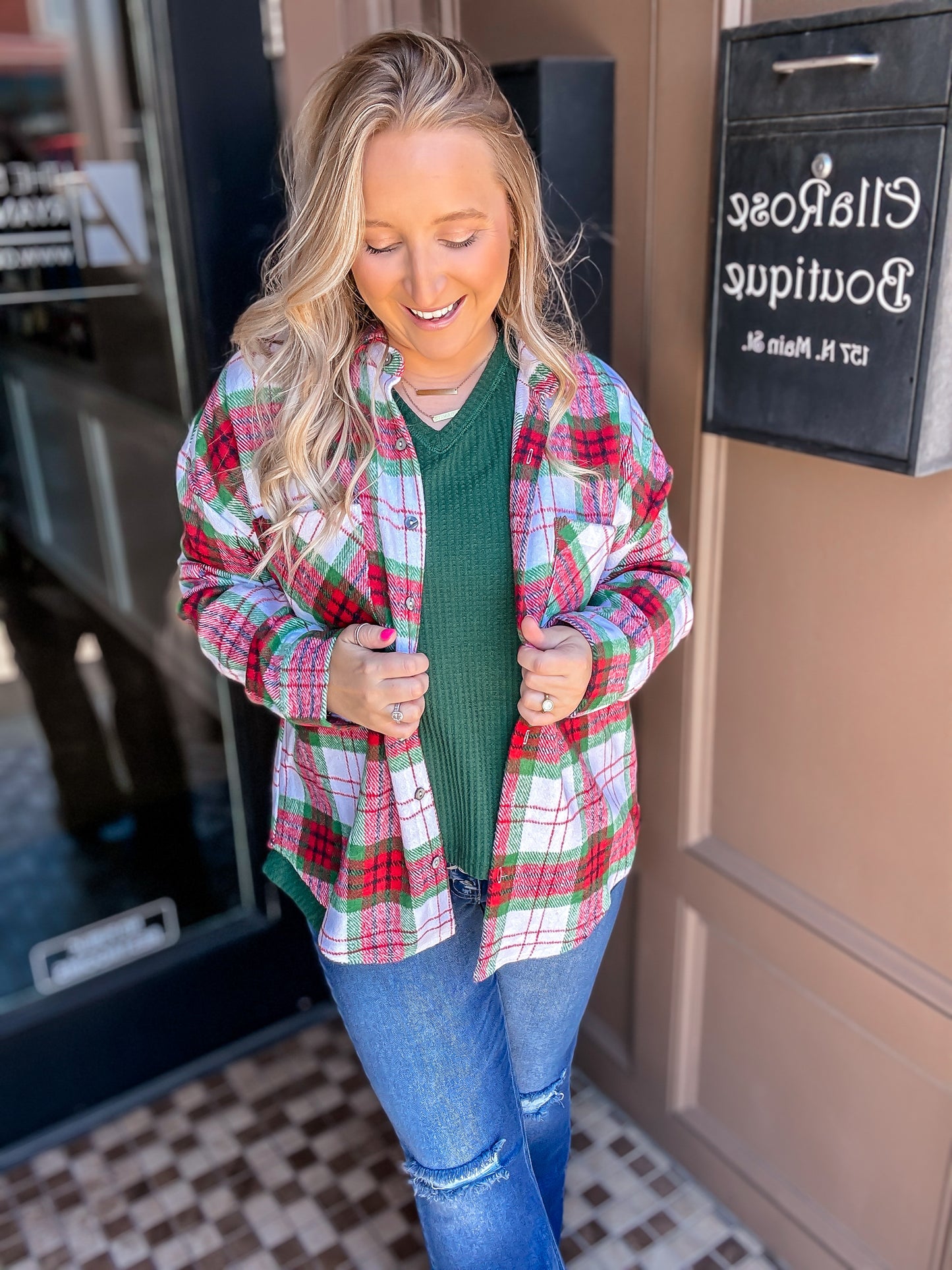 Red/Green Plaid Button Down