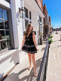 Black Trim Ruffle Dress