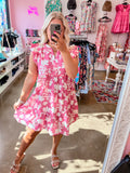 Pink Print Ruffle Sleeve Dress