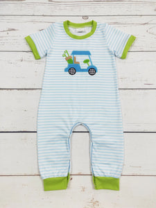 Baby Boy Golf Cart Appliqué Stripe Romper