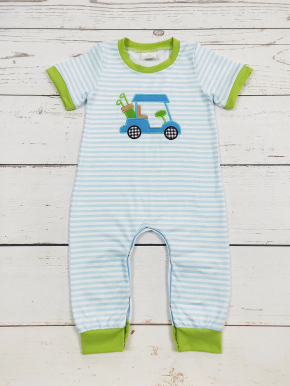Baby Boy Golf Cart Appliqué Stripe Romper
