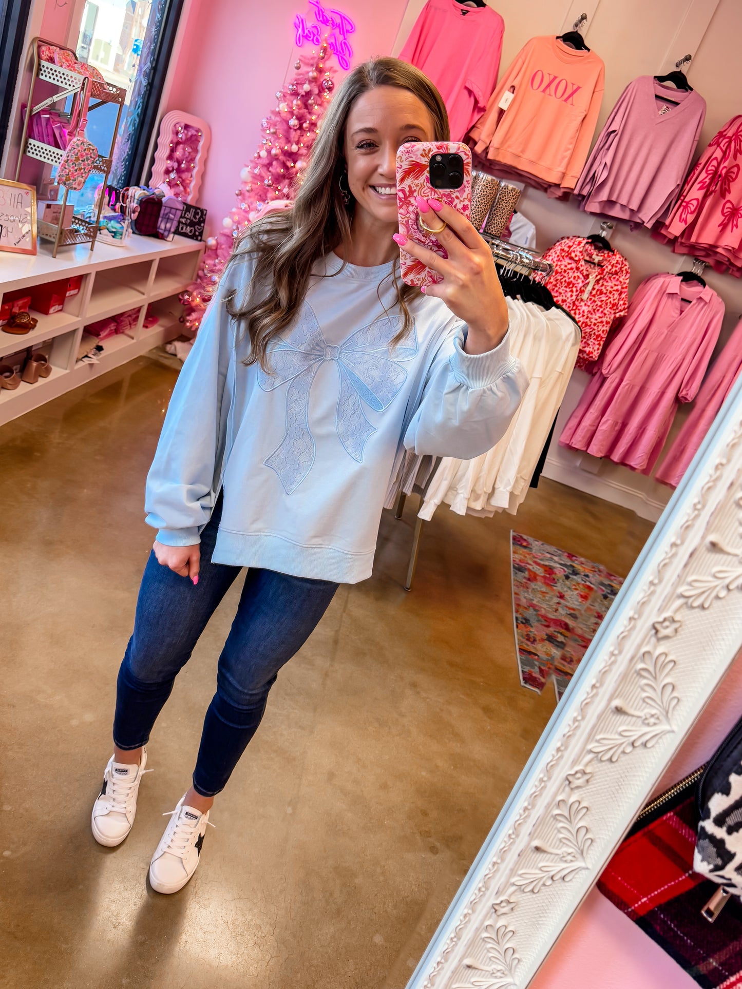 Blue Lace Bow Top