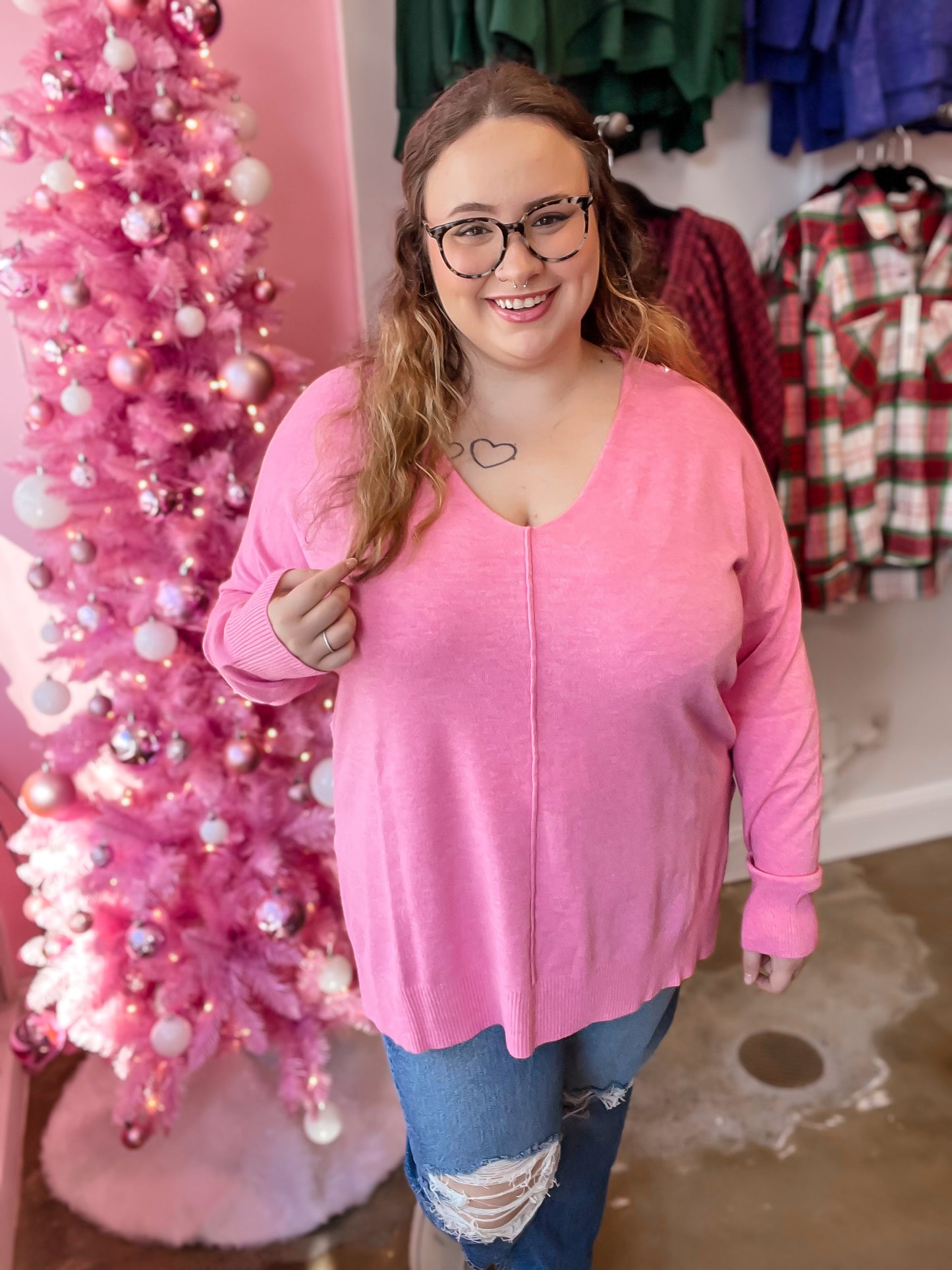 High-Low Hem Sweater -Candy Pink