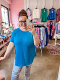 Short Sleeve Waffle Top - Sky