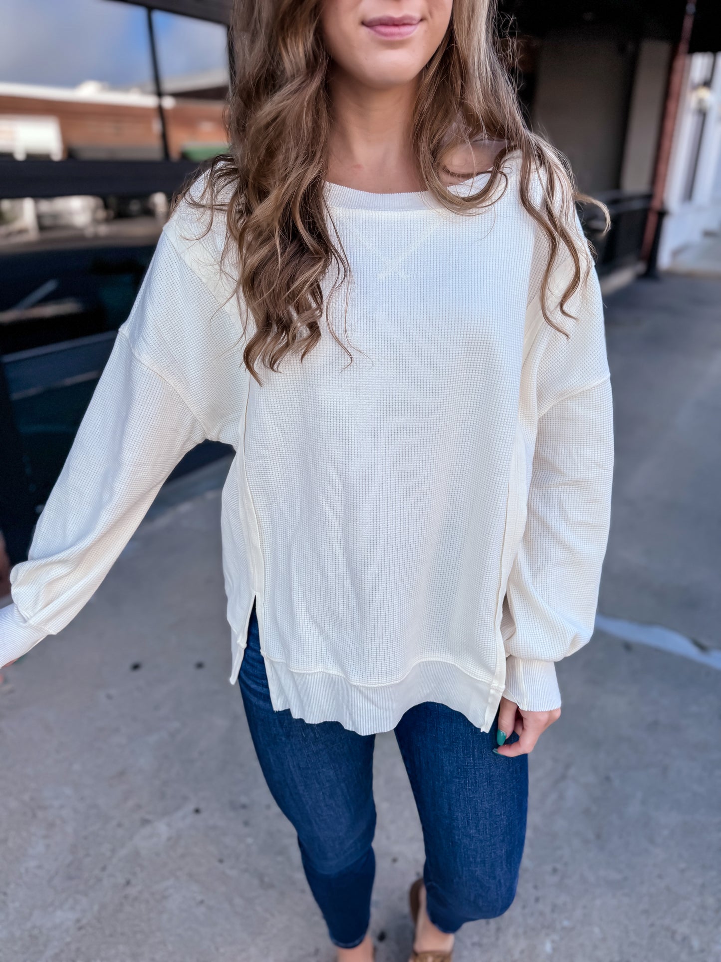 Ivory Waffle Knit Top