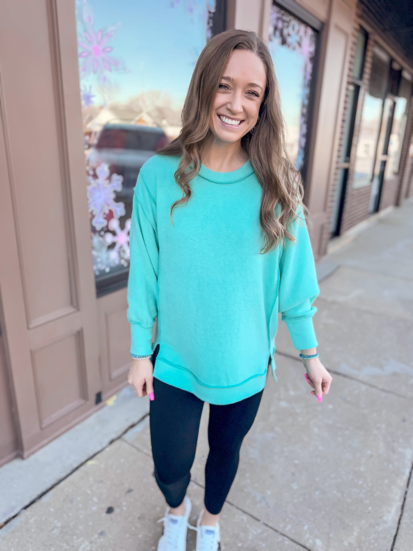 Brushed Oversized Sweater - Turquoise