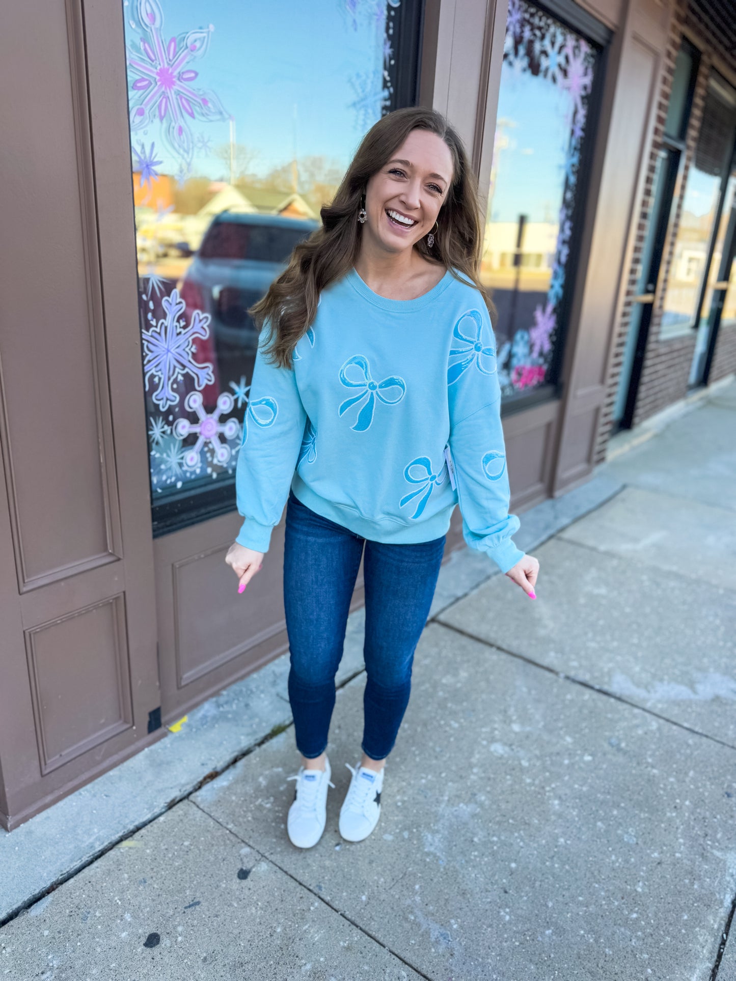 Blue Sequin Bow Pullover