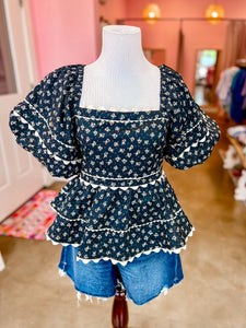 Midnight Ruffle Peplum Top