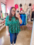 Green Patterned Babydoll Top