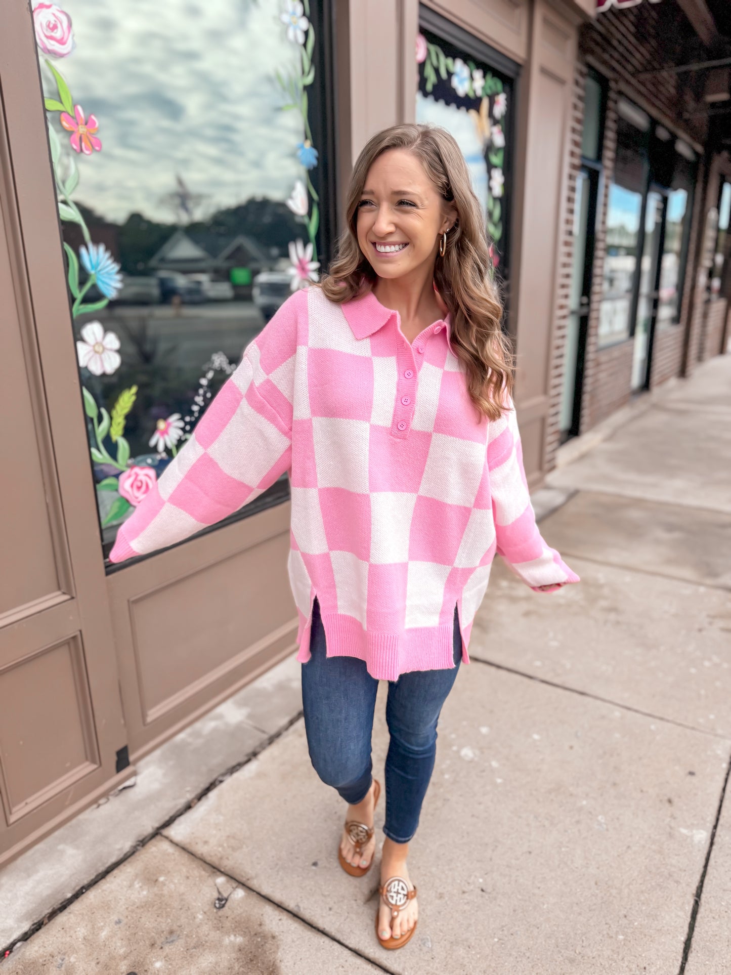 Pink Checkered Sweater