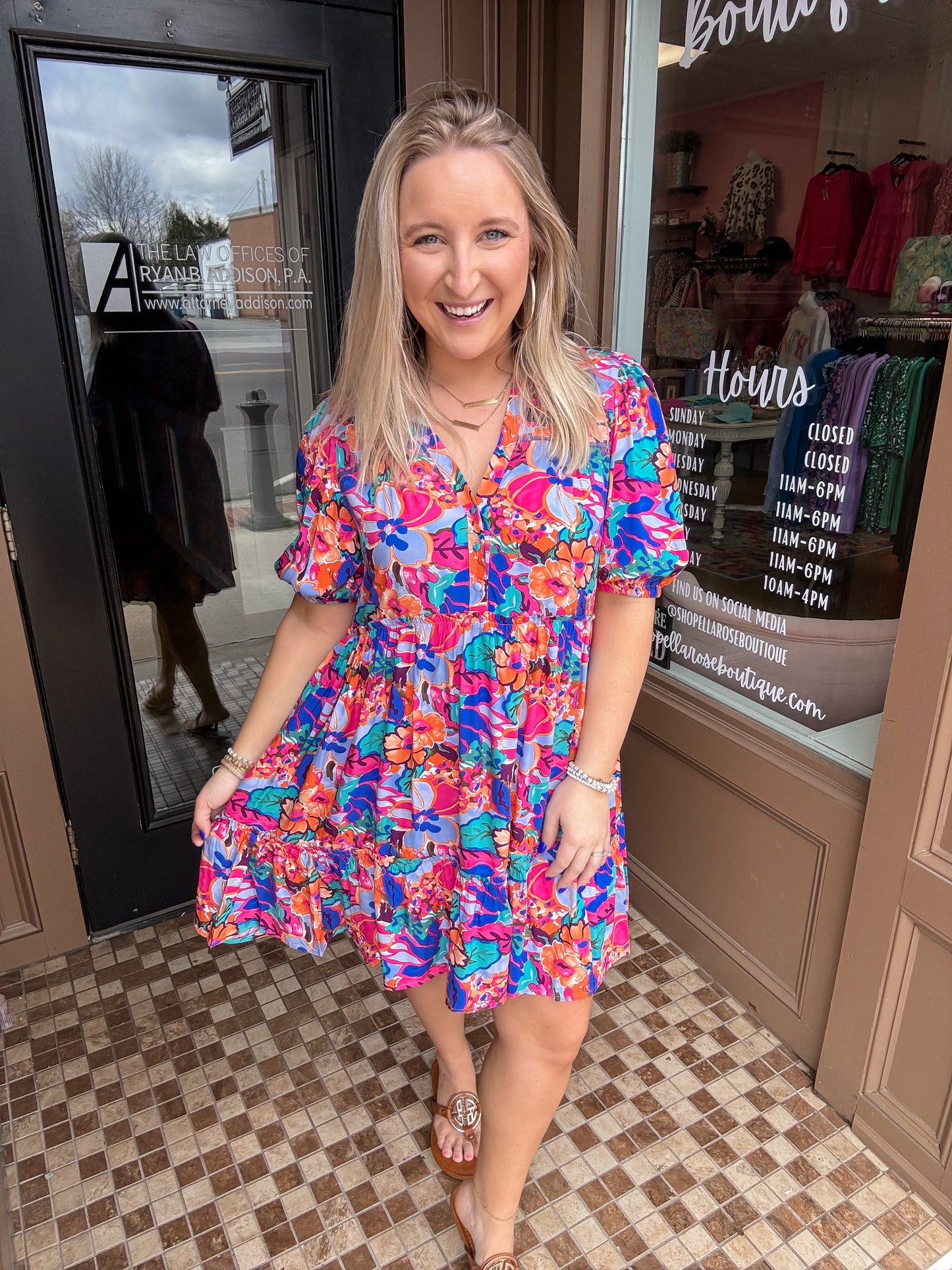 Pink and Blue Floral Dress